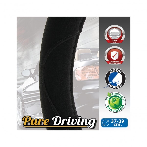 Funda de Volante Transpirable tipo Polipiel, con efecto Piel Girada en Negro, Universal para Volnates 37-39cm diametro