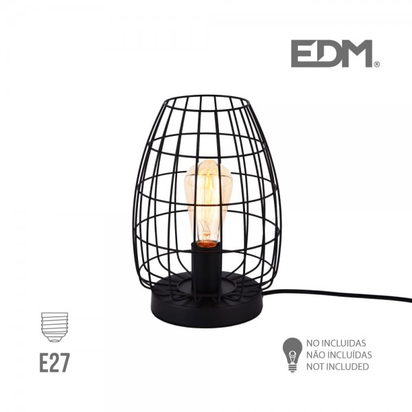 Lámpara de mesa metalica e27 60w color negro ø20 x 27,5 cm