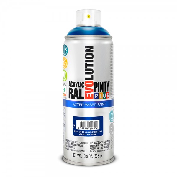 Pintura acrílica spray evolution water-based 520 cc ral 5010 azul genziana