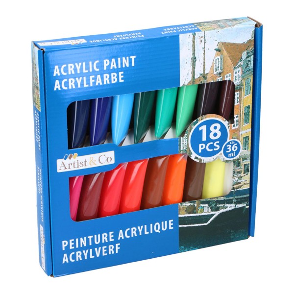 Pinturas acrílicas 36 ml colores surtidos, 18 uds