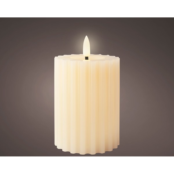 Vela de cera led efecto llama, color beige, superficie con relieve ø7,5 x 12,3 cm (pack 2 unidades)