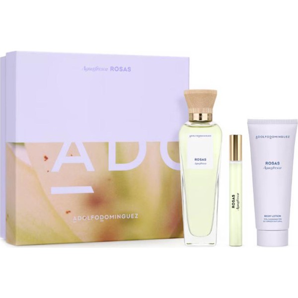 Adolfo dominguez agua fresca de rosas eau de toilette 120ml vaporizador + locion corporal perfumada 75ml + miniatura 10ml